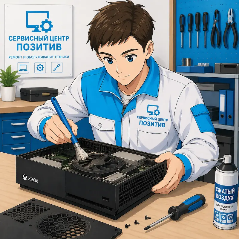 Чистка игровой приставки от пыли и замена термопасты в Петергофе