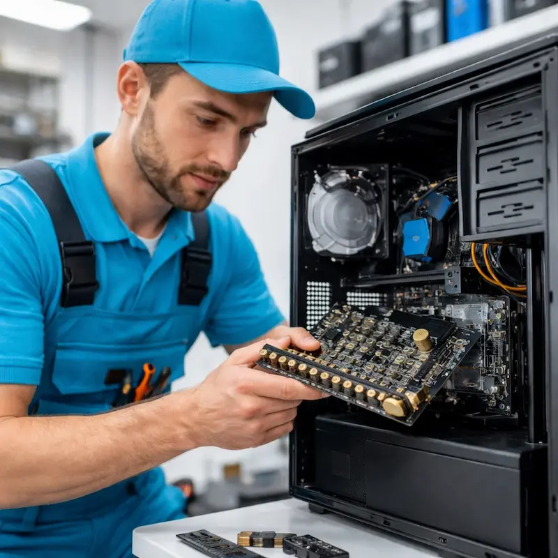 Мастер устанавливает звуковую карту на ПК в Петергофе