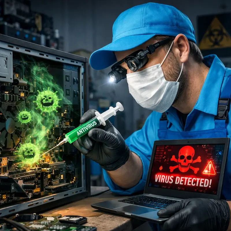 Лечение компьютера от вирусов в Петергофе на дому